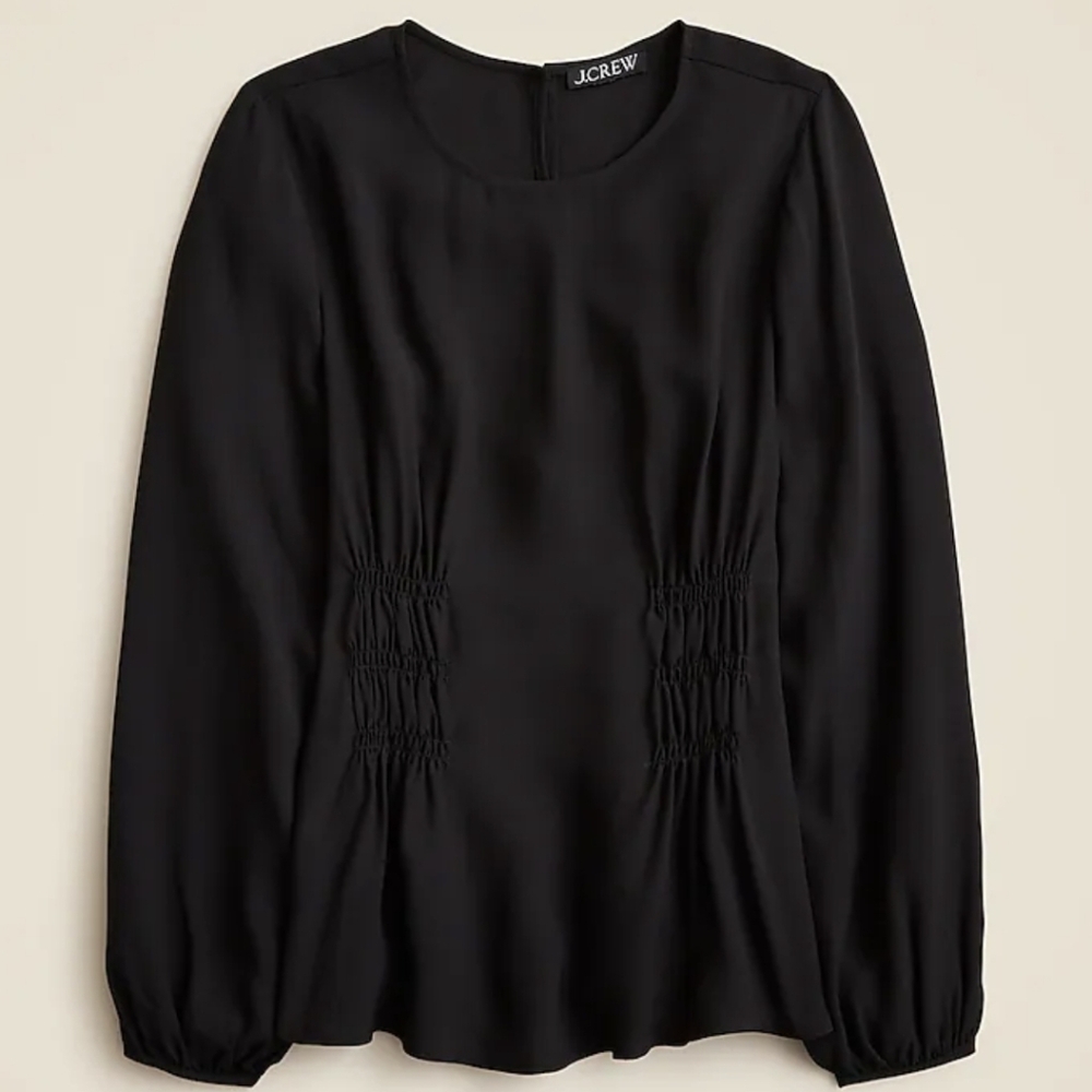 J.crew Women's Black Shirred-waist top in viscose crepe 2 NWT